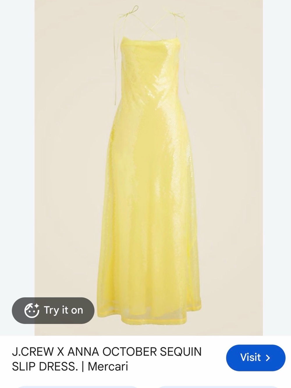 J Crew X Anna October Yellow Sequin Slip Dress